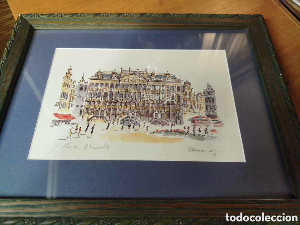 Arte: Acuarela Original Grand Place Bruselas - Firma Cann - Cuadro Enmarcado