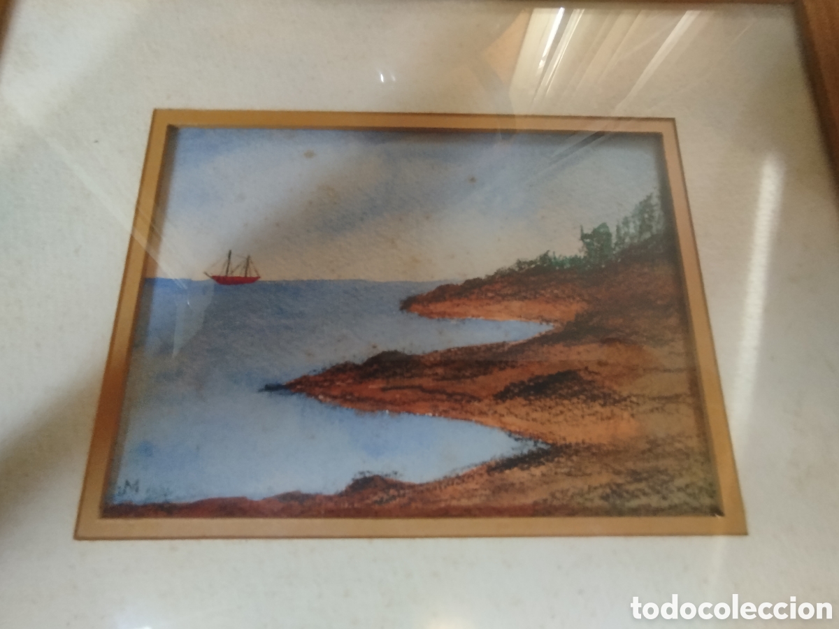 Arte: Antigua Acuarela Paisaje - Inicial M - Dedicatoria Francesa Familia Hugo