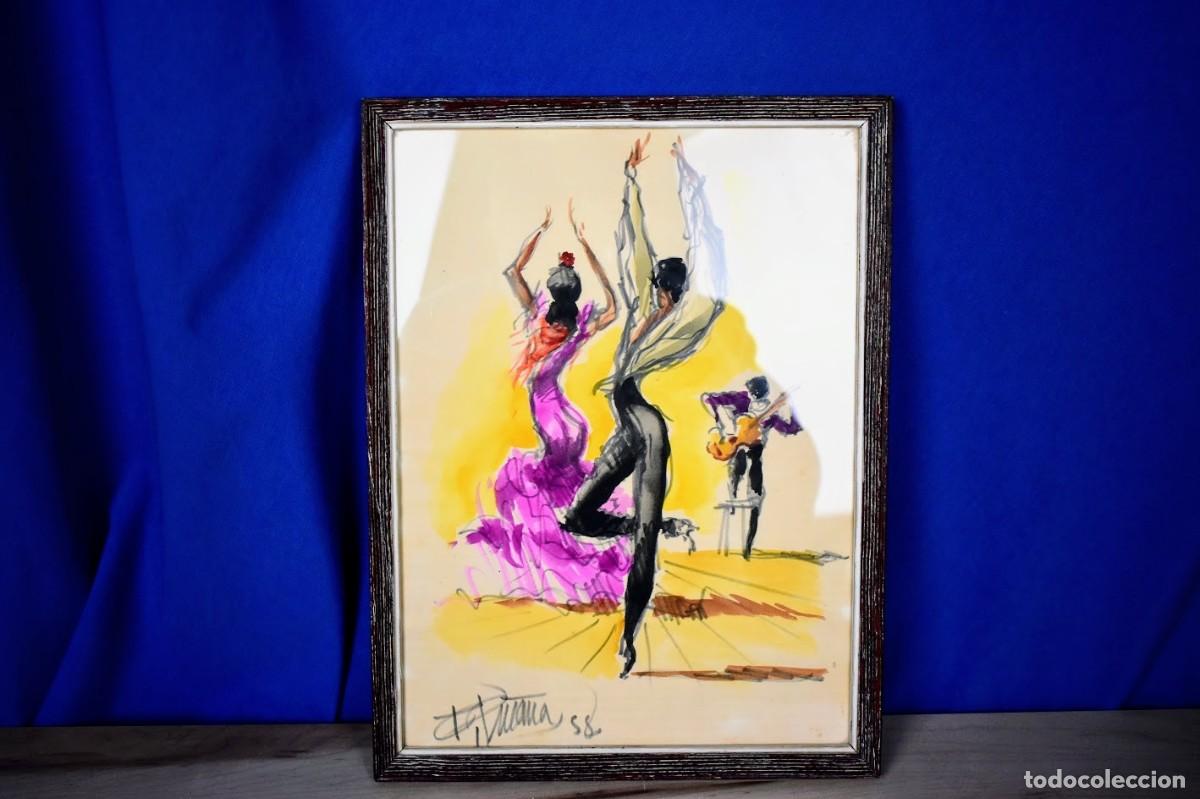 Arte: Acuarela Original Fernando Pi&ntilde;ana (1958) - Escena Flamenca