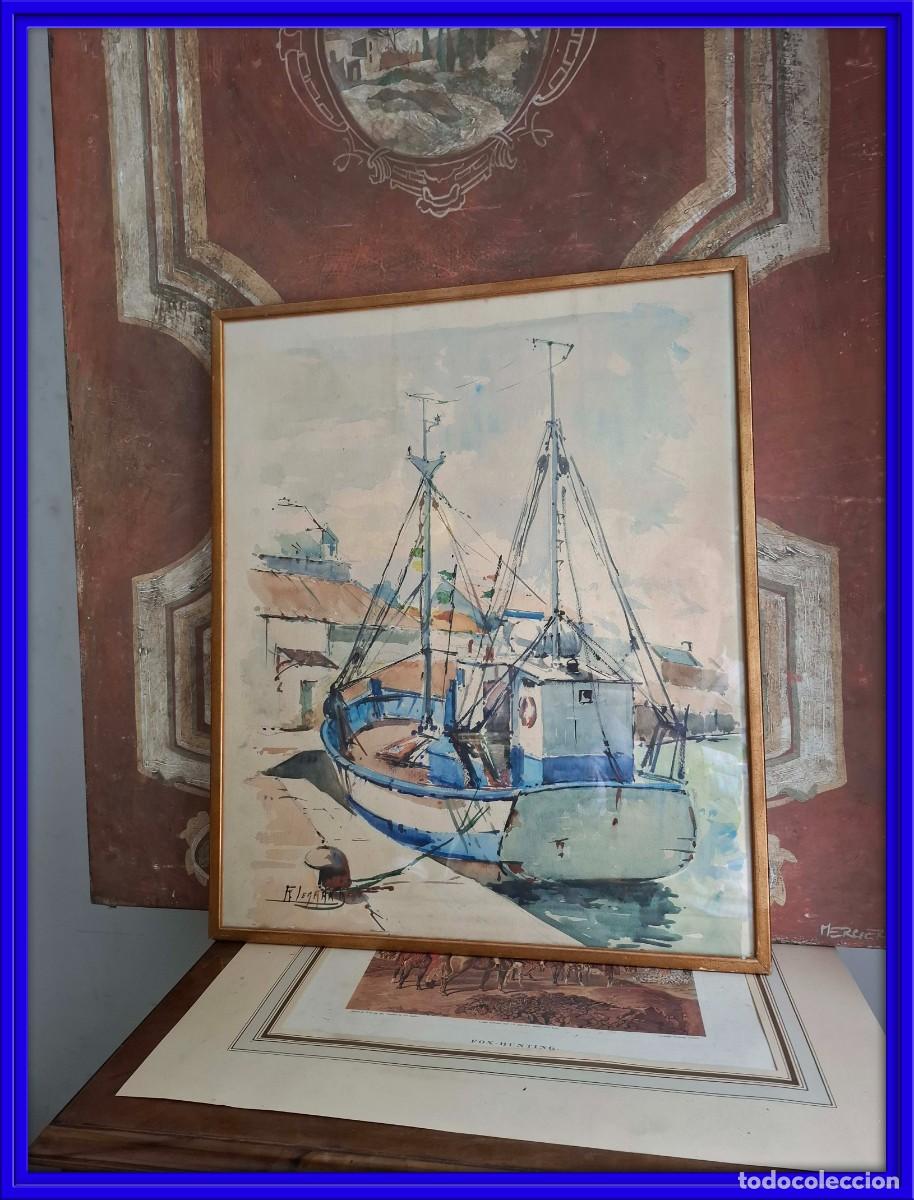 Arte: CUADRO ACUARELA MARINERA FIRMADA Y ENMARCADA