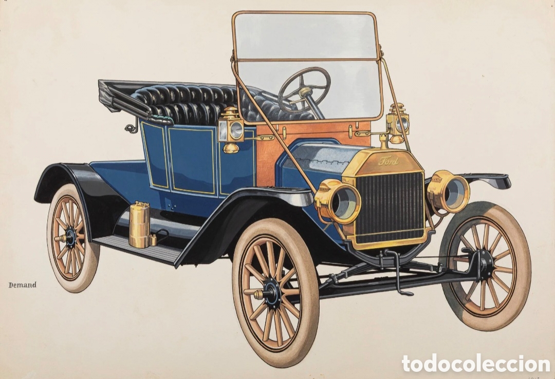 Art: Carlo DEMAND (1921-2000) - Ford T de 1912 - Gouache sobre cartulina firmado parte inferior izq
