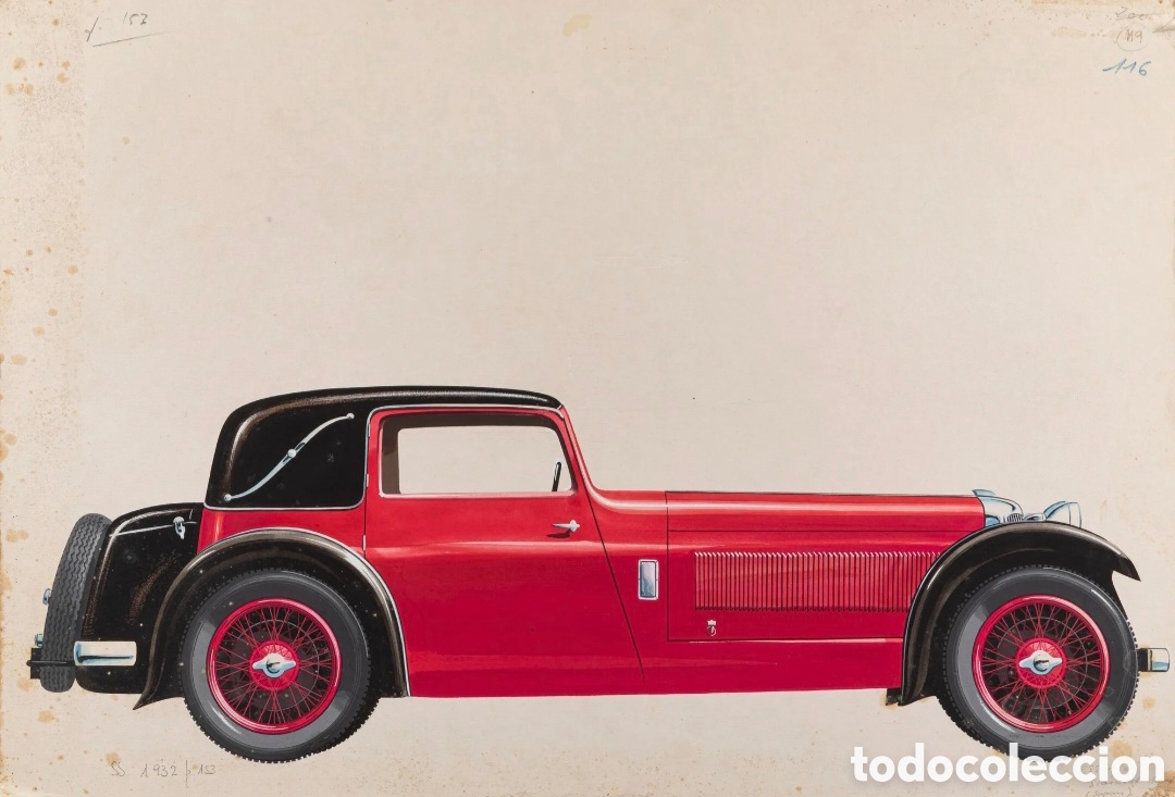 Art: Pierre DUMONT (1920-1987) JAGUAR S.S. 1 1932 - Gouache sobre cartulina 42,5 x 62,5 cm -