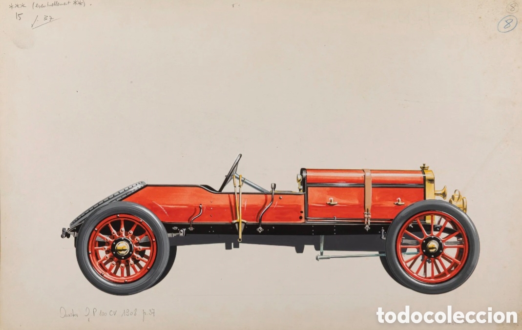 Art: Pierre DUMONT (1920-1987) Austin G.P. 100 CV 1908 - Gouache sobre cartulina 31,5 x 49,5 cms