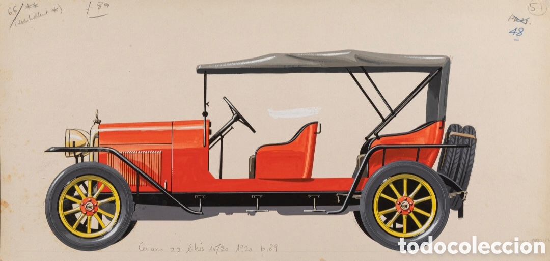 Arte: Pierre DUMONT (1920-1987) Ceirano 2,3 litros 15/20 1920 - Gouache sobre cartulina 24 x 49,5 cms