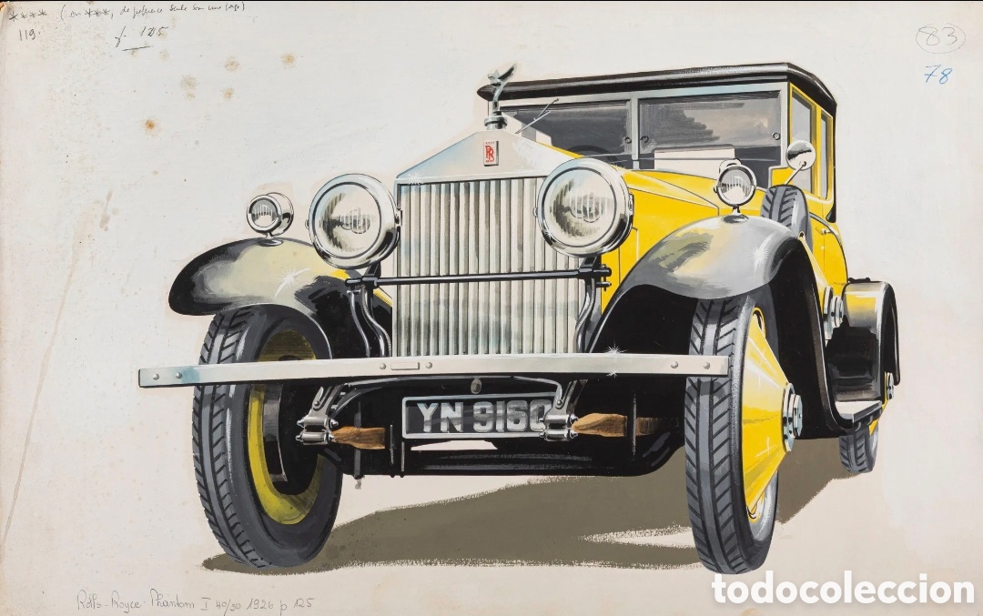 Arte: Pierre DUMONT (1920-1987) Rolls-Royce Phantom I 40/50 1926 - Gouache sobre cartulina 31 x 49,5 cms