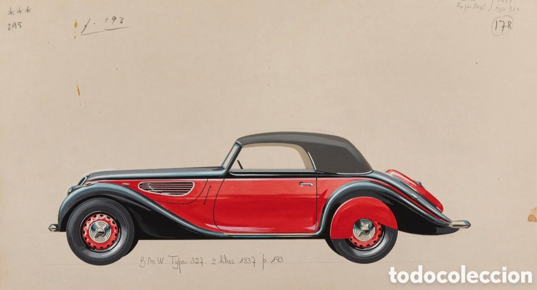 Arte: Pierre DUMONT (1920-1987) BMW Tipo 327 de 2 litros, 1937 - 23 x 41 cms PRIMER DEPORTIVO MODERNO