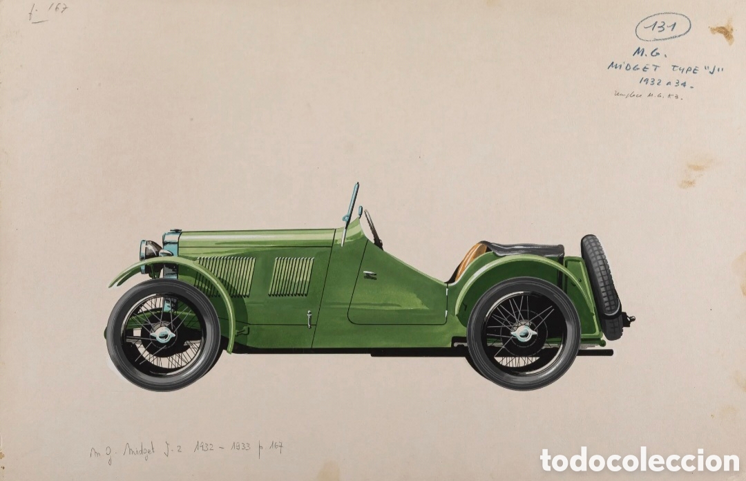 Arte: Pierre DUMONT (1920-1987) M.G. Midget Tipo J-2 1932-1933 - 33 x 50 cms 2 carburadores