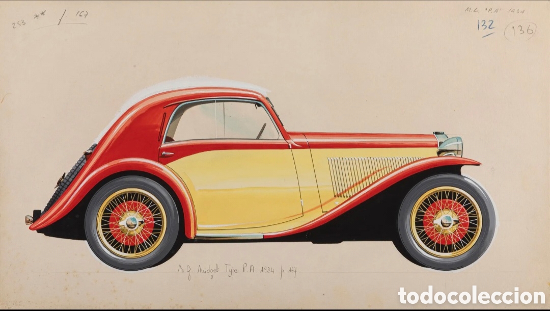 Arte: Pierre DUMONT (1920-1987) M.G. Midget Tipo P.A. 1934 - 28 x 50 cm - &iexcl;COUP&Eacute; &rdquo;AIRLINE&rdquo; SEDUCTOR