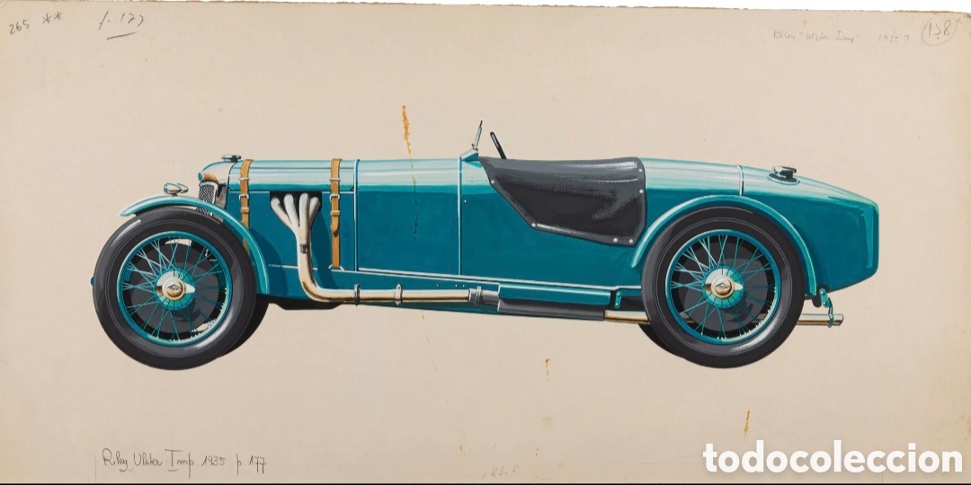 Arte: Pierre DUMONT (1920-1987) Riley Ulster Imp 1935 - 24,5 x 50 cm - &iexcl;COCHE DONDE MIKE HAWTHORN CAMPE&Oacute;N