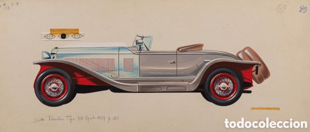 Arte: Pierre DUMONT (1920-1987) Isotta Fraschini Tipo 8 A Spinto 1927 - 20 x 46 cm LA BELLEZA ENTREGUERRAS