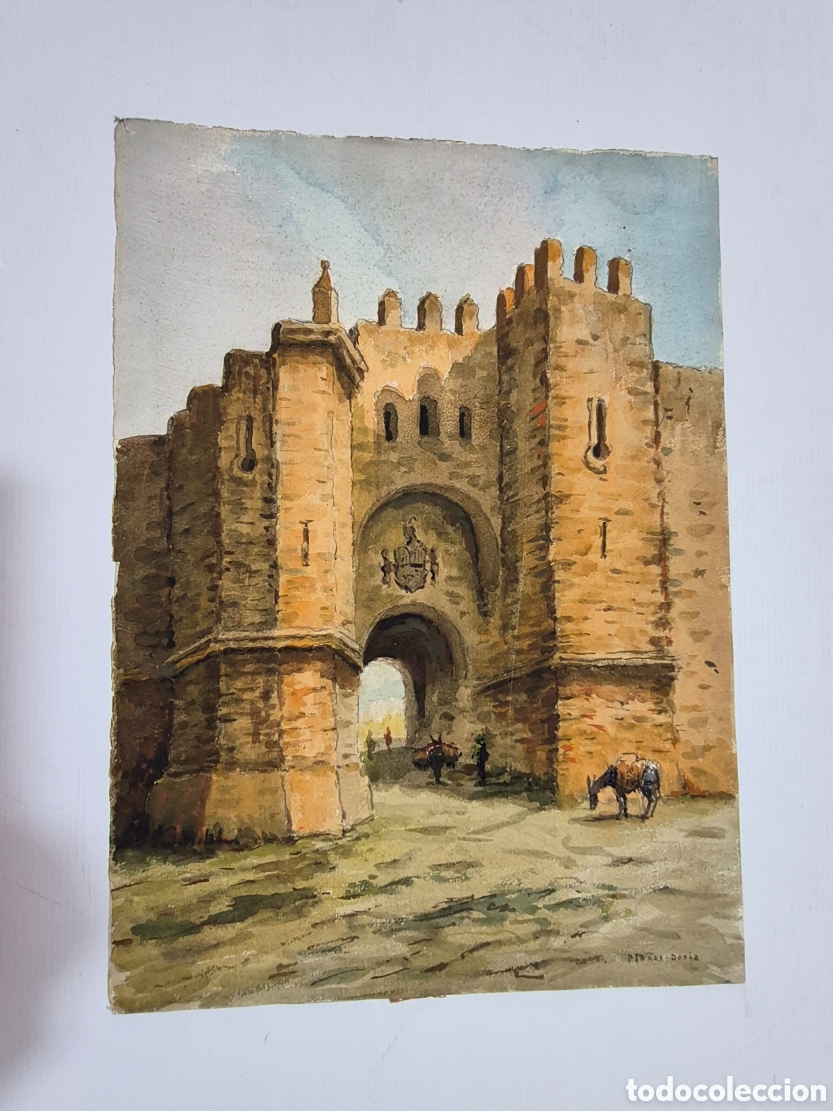 Arte: Planas doria, Bonita acuarela, puerta , segovia.
