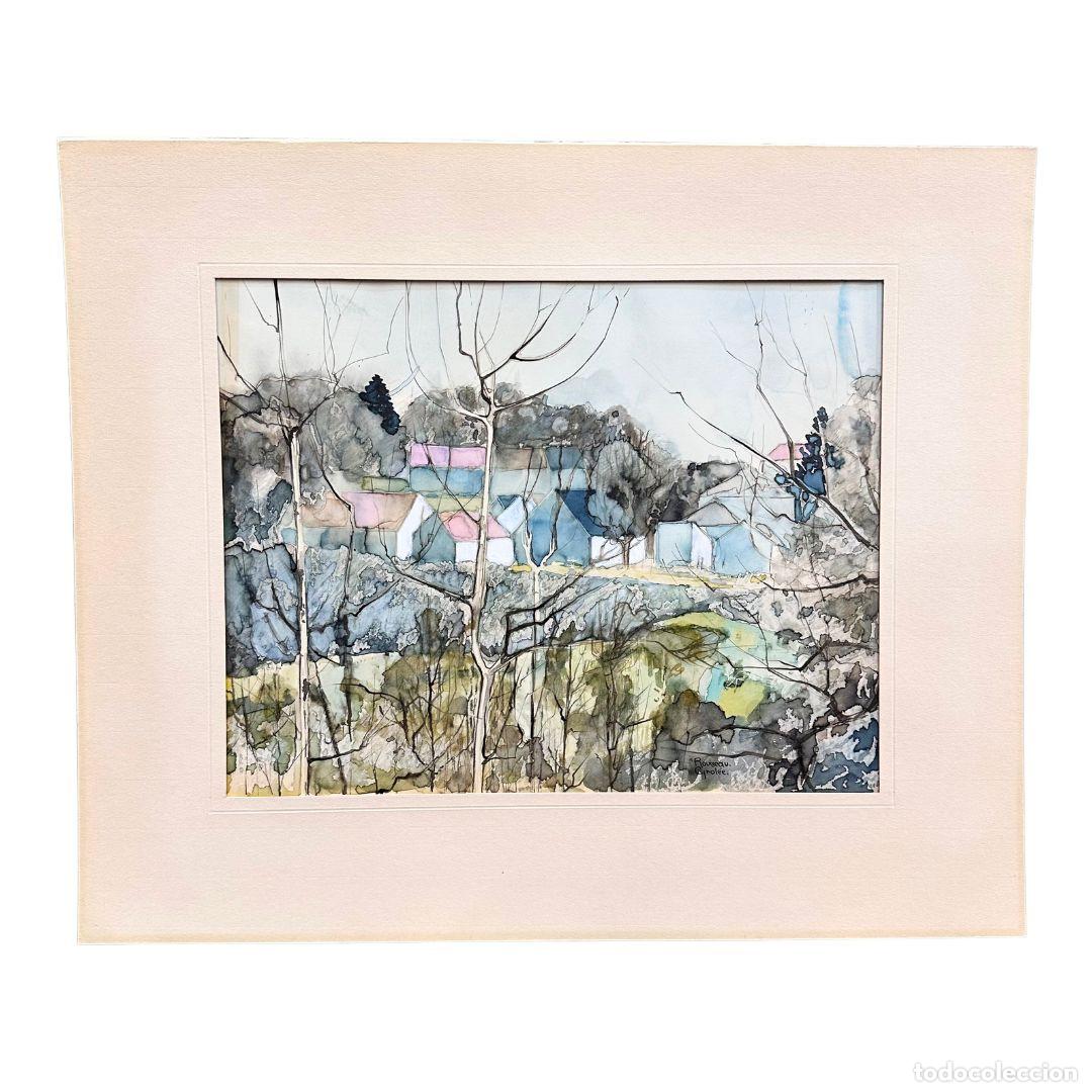 Arte: Acuarela sobre papel &ldquo;Paisaje rural&rdquo;, Nicole Rousseau-Grol&eacute;e, 60&rsquo;s &ndash; Francia