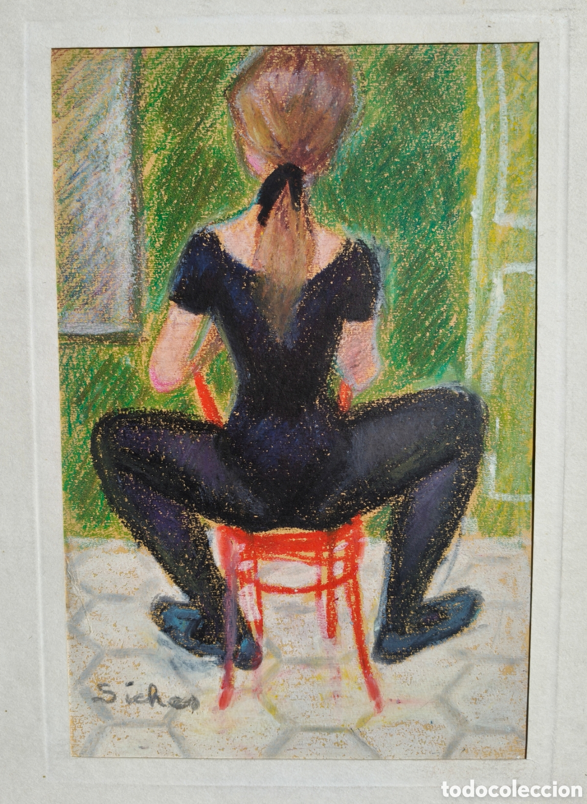 Arte: Dibujo original al pastel de Alexandre Siches Piera (1921-2009) - &rdquo;Ballerina&rdquo; - Firmado