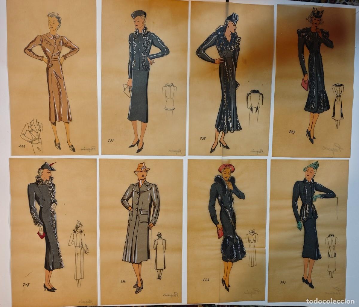 Arte: Lote de 8 bocetos originales de taller Maison Paquin Par&iacute;s 1937 1938 pintados a mano papel Annonay