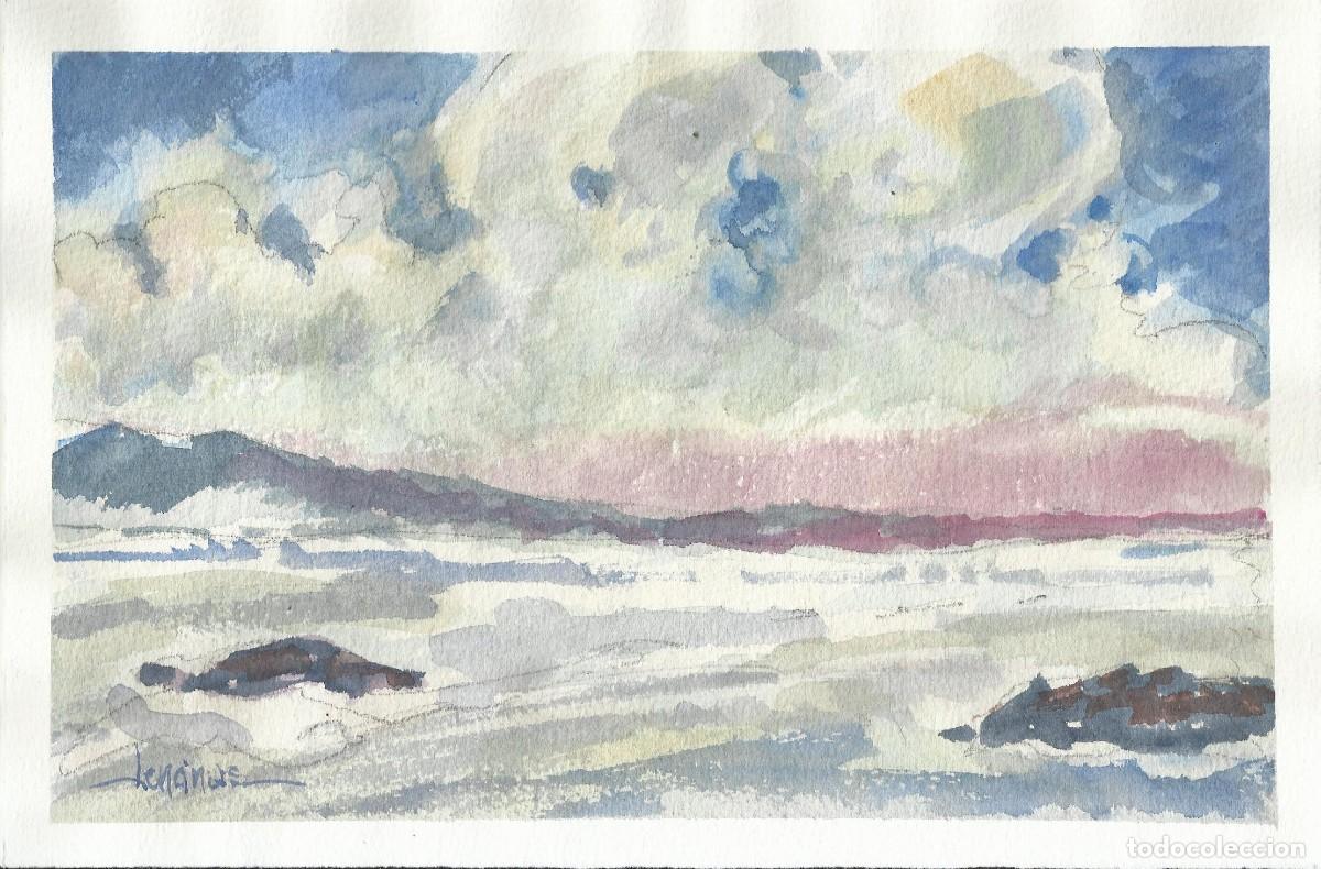 Arte: Carlos Enrique Lencinas G&oacute;mez. Acuarela sobre papel. &rdquo;Paisaje mar&iacute;timo y cielo&rdquo;. Firmado a mano.