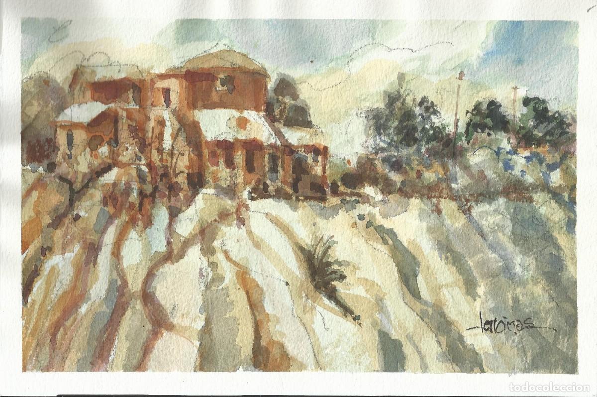 Arte: Carlos Enrique Lencinas G&oacute;mez. Acuarela sobre papel. &rdquo;Casa encima de mont&iacute;culo&rdquo;. Firmado a mano.
