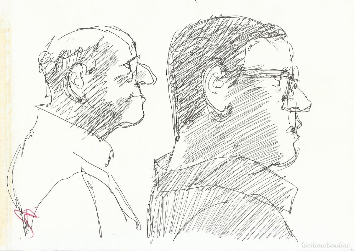 Arte: Carlos Enrique Lencinas G&oacute;mez. Tinta sobre papel. &rdquo;Rostros masculinos&rdquo;. Apunte. Sin firmar.