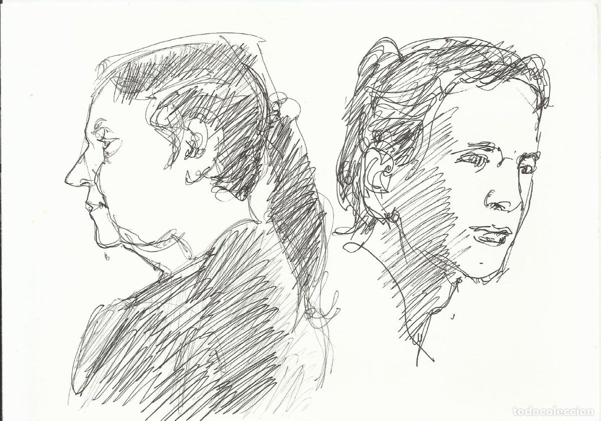 Arte: Carlos Enrique Lencinas G&oacute;mez. Tinta sobre papel. &rdquo;Rostros femeninos&rdquo;. Apunte. Sin firmar.