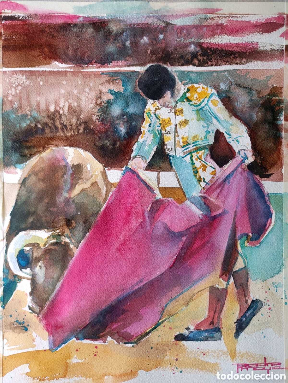 Arte: Magn&iacute;fica Acuarela Original - El Torero Alejandro Talavante en el Ruedo (Papel Arches 300g)