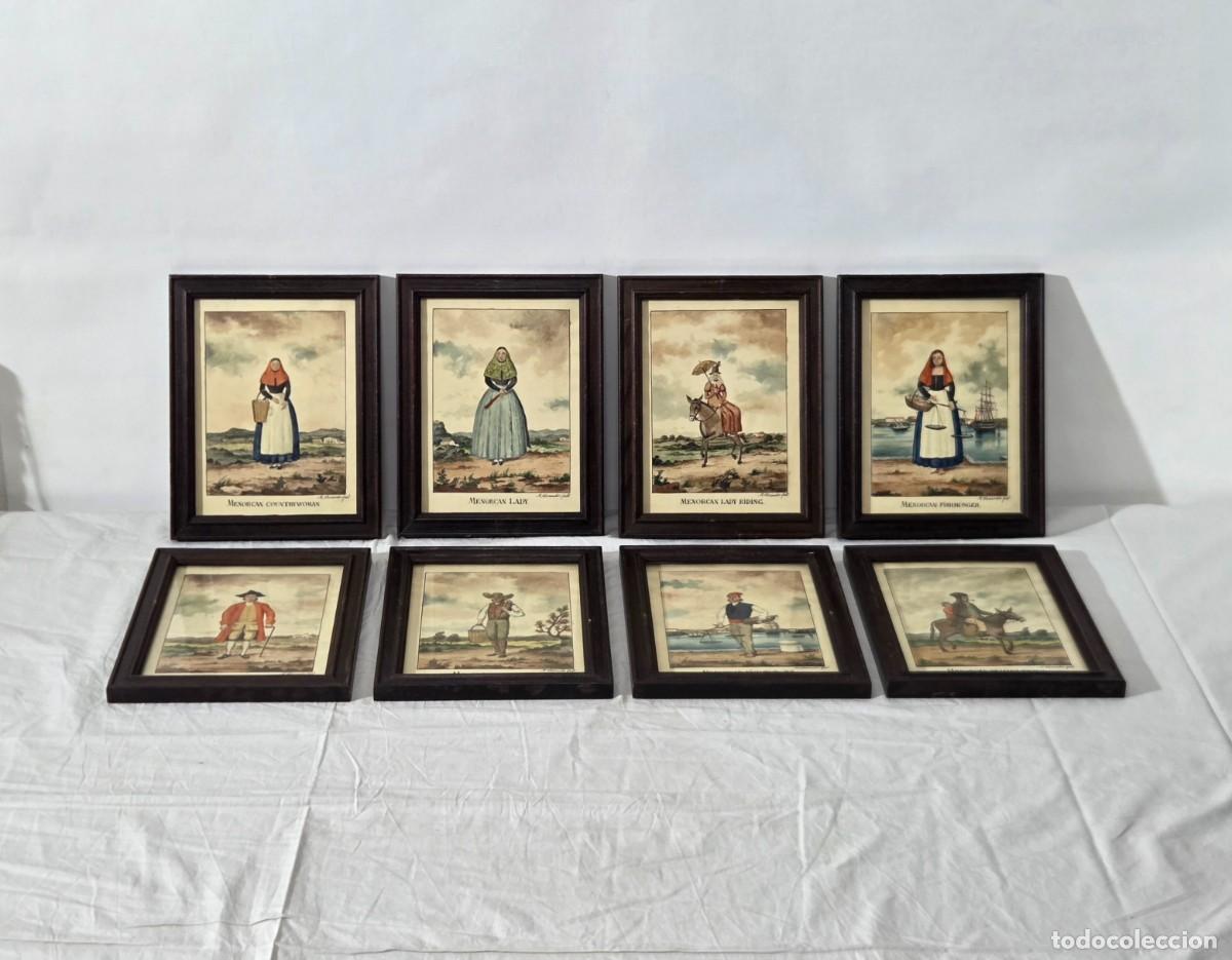 Arte: Colecci&oacute;n de 8 acuarelas costumbristas de Menorca, enmarcadas, M.Alexander