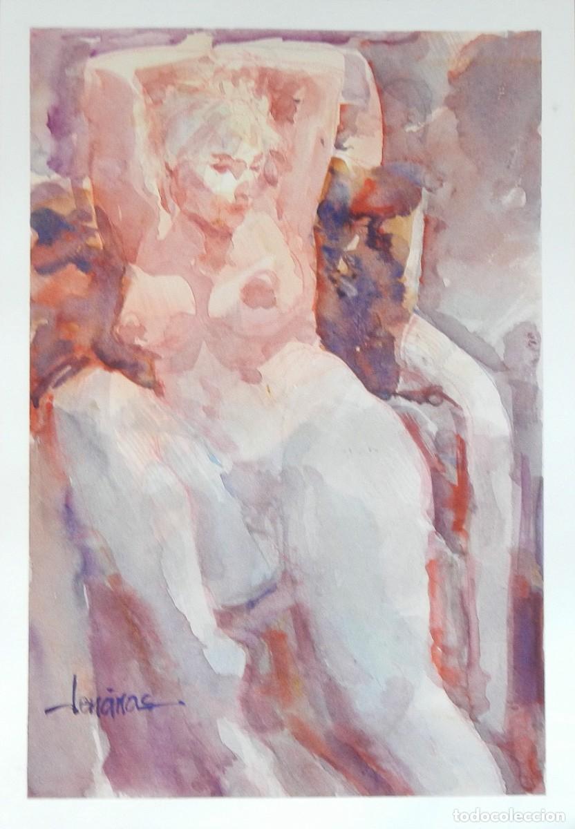 Arte: Carlos Enrique Lencinas G&oacute;mez. Acuarela sobre papel. &rdquo;Desnudo femenino&rdquo;. Firmado a mano.