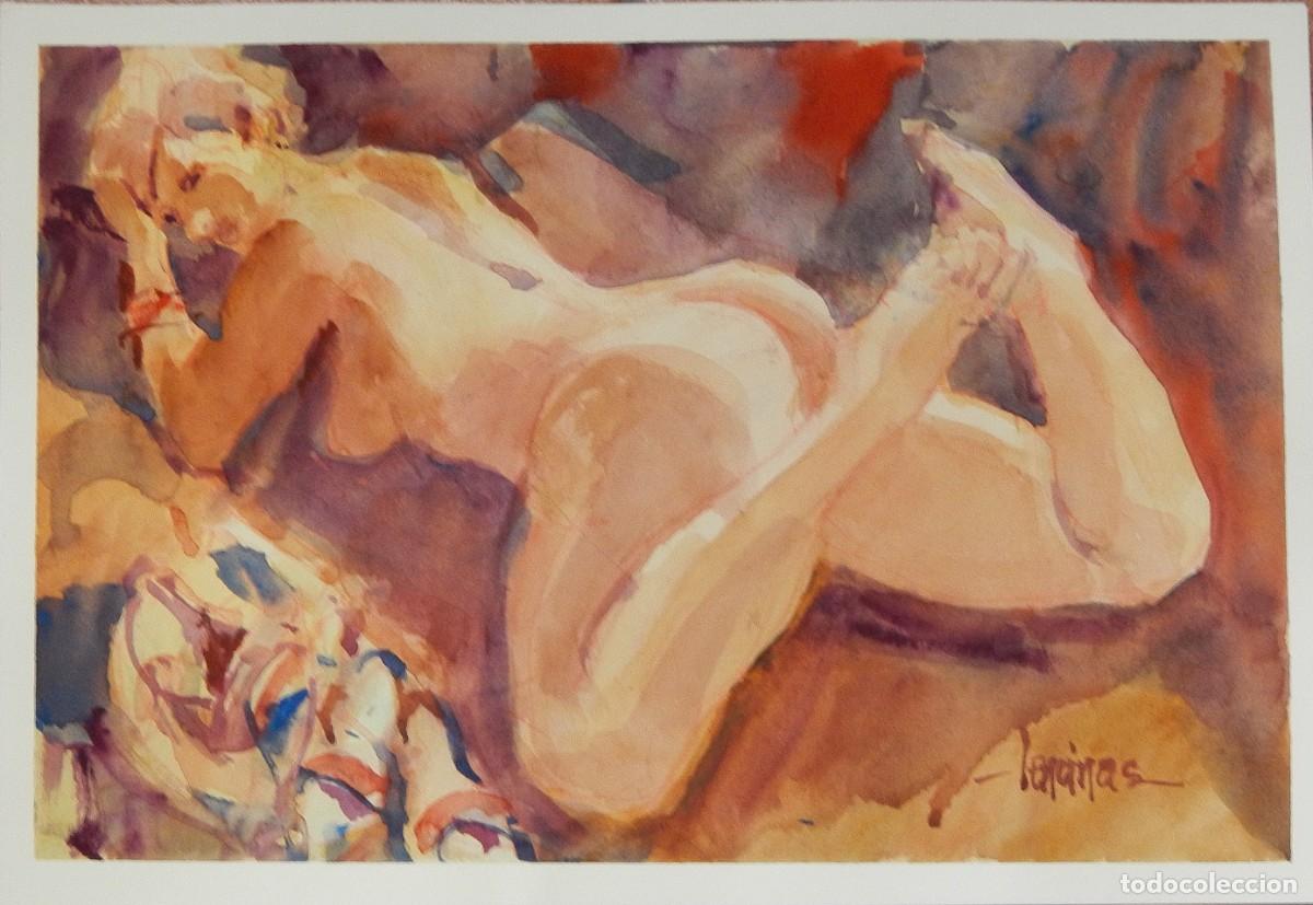 Arte: Carlos Enrique Lencinas G&oacute;mez. Acuarela sobre papel. &rdquo;Desnudo femenino estirada&rdquo;. Firmado a mano.