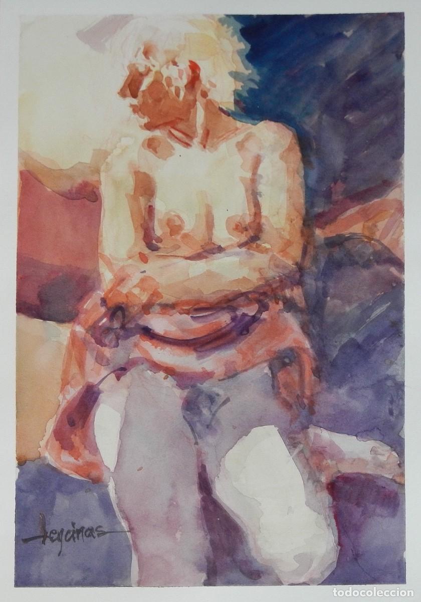 Arte: Carlos Enrique Lencinas G&oacute;mez. Acuarela sobre papel. &rdquo;Desnudo femenino&rdquo;. Firmado a mano.