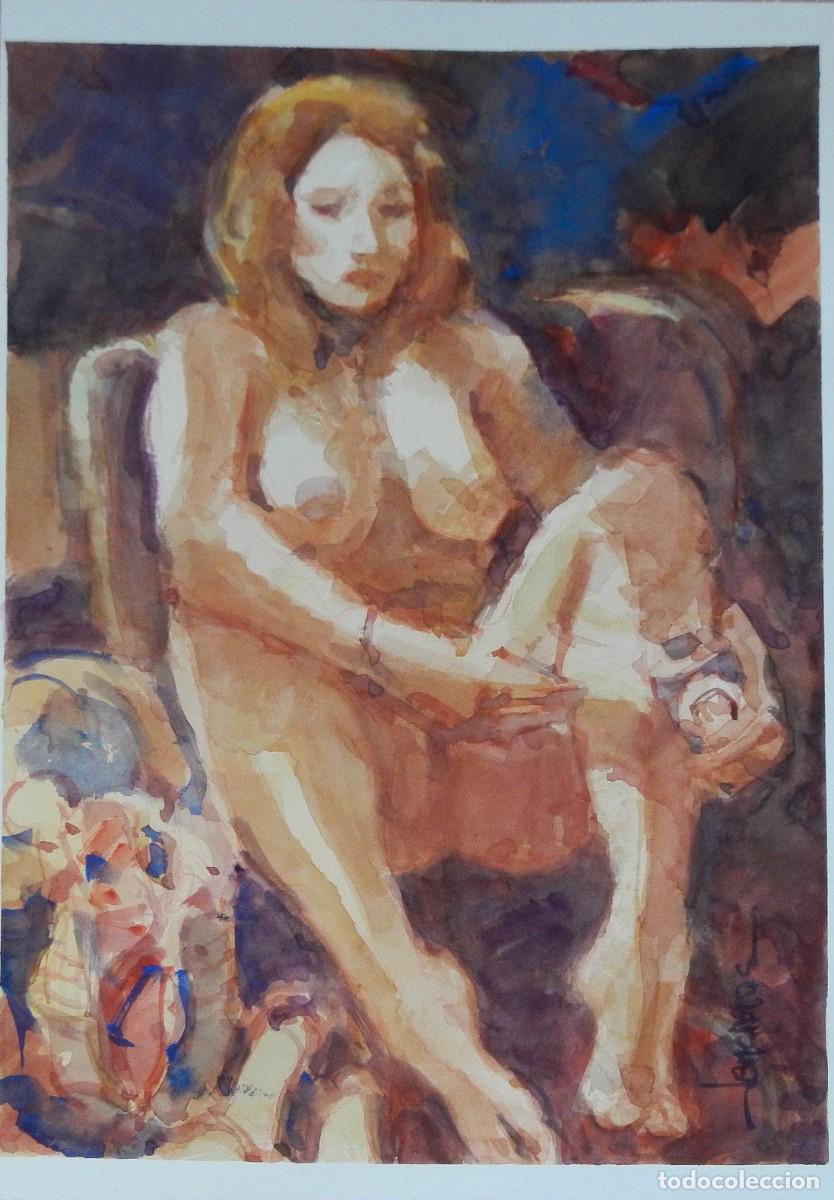 Arte: Carlos Enrique Lencinas G&oacute;mez. Acuarela sobre papel. &rdquo;Desnudo femenino&rdquo;. Firmado a mano.