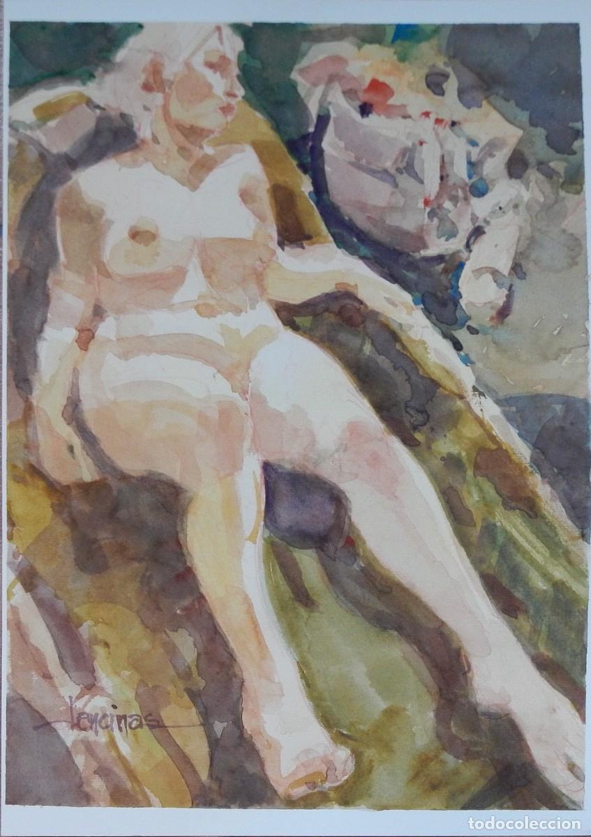 Arte: Carlos Enrique Lencinas G&oacute;mez. Acuarela sobre papel. &rdquo;Desnudo femenino&rdquo;. Firmado a mano.