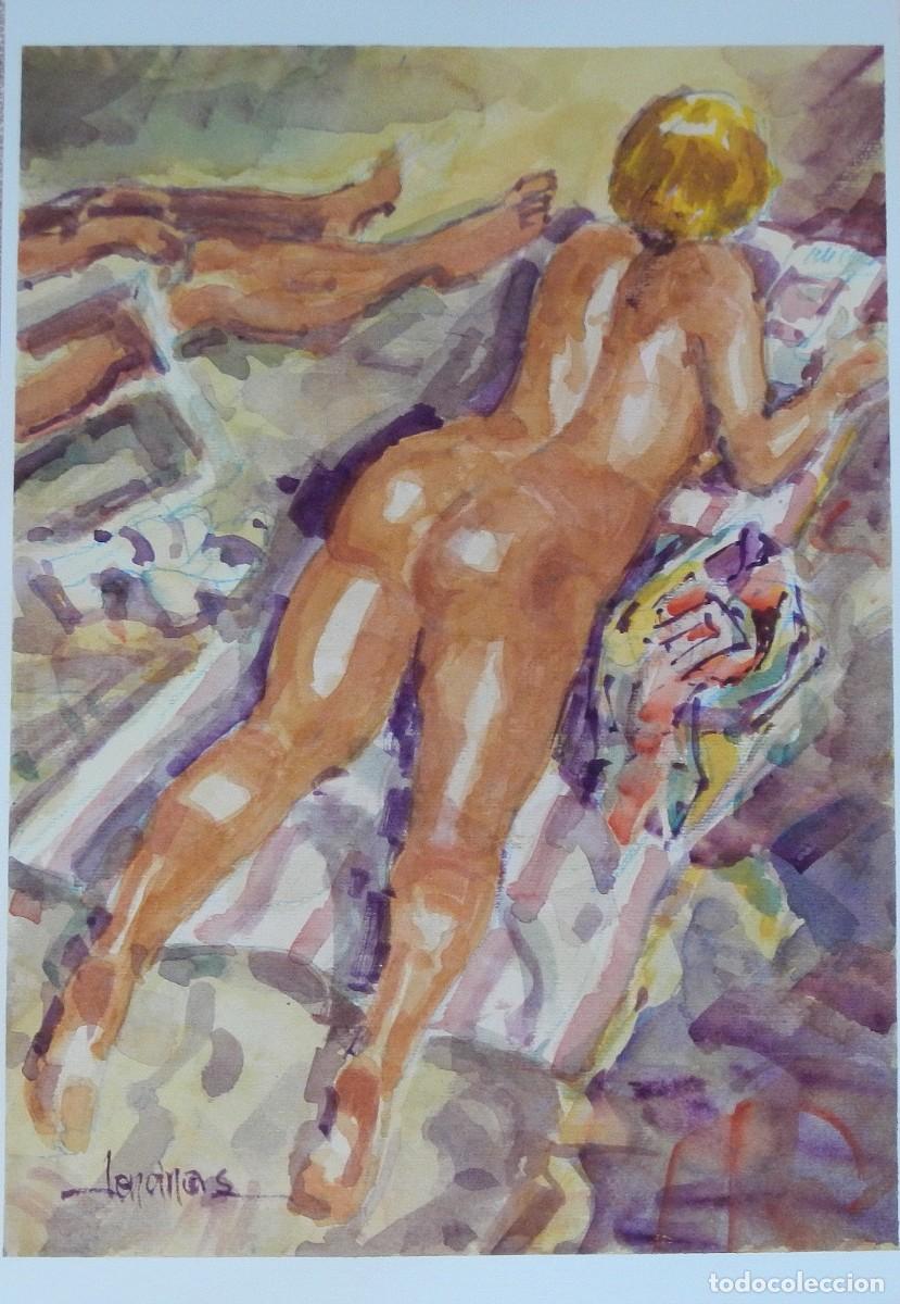 Arte: Carlos Enrique Lencinas G&oacute;mez. Acuarela sobre papel. &rdquo;Desnudo femenino de espaldas&rdquo;. Firmado a mano.