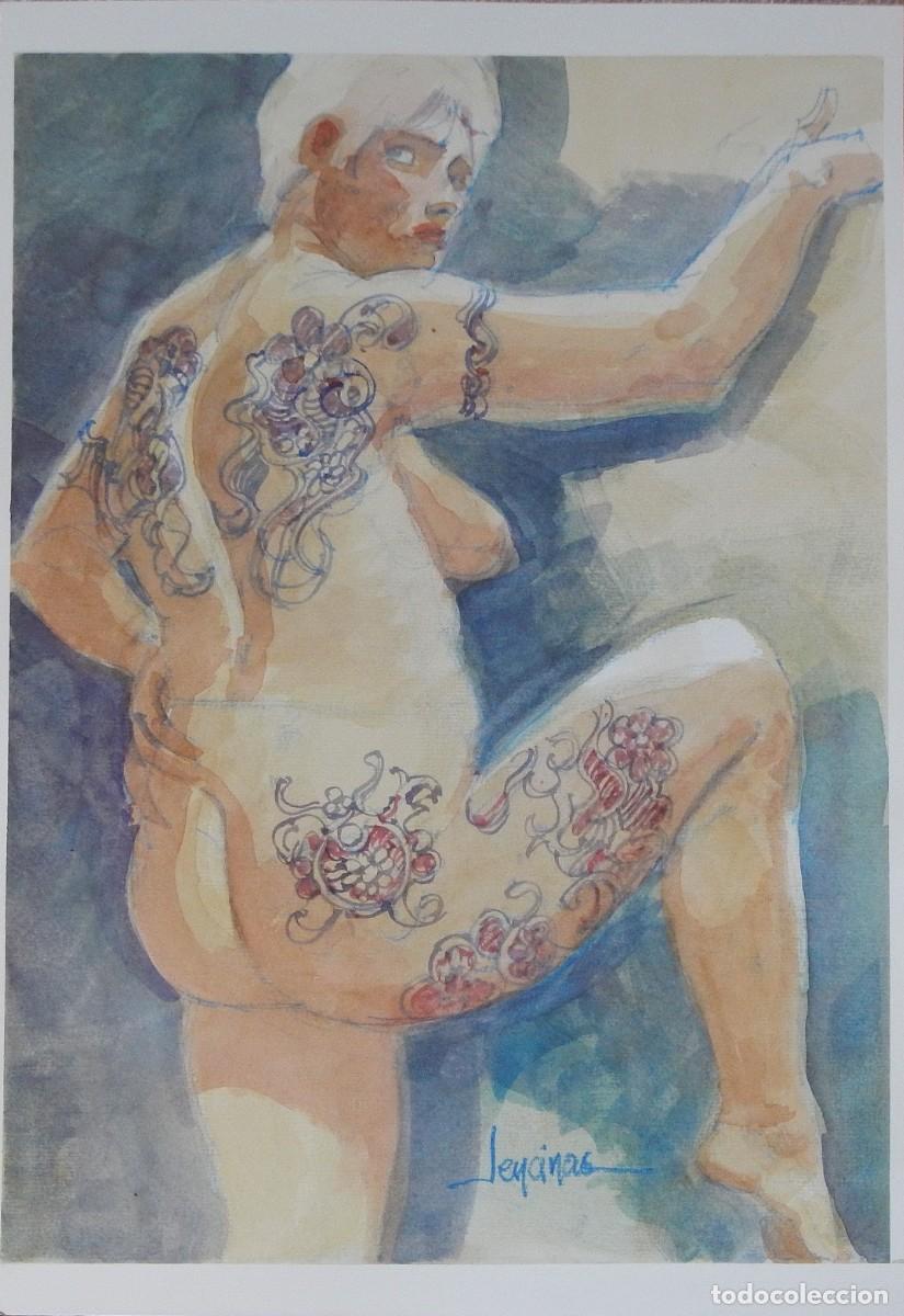 Arte: Carlos Enrique Lencinas G&oacute;mez. Acuarela sobre papel. &rdquo;Desnudo femenino tatuado&rdquo;. Firmado a mano.