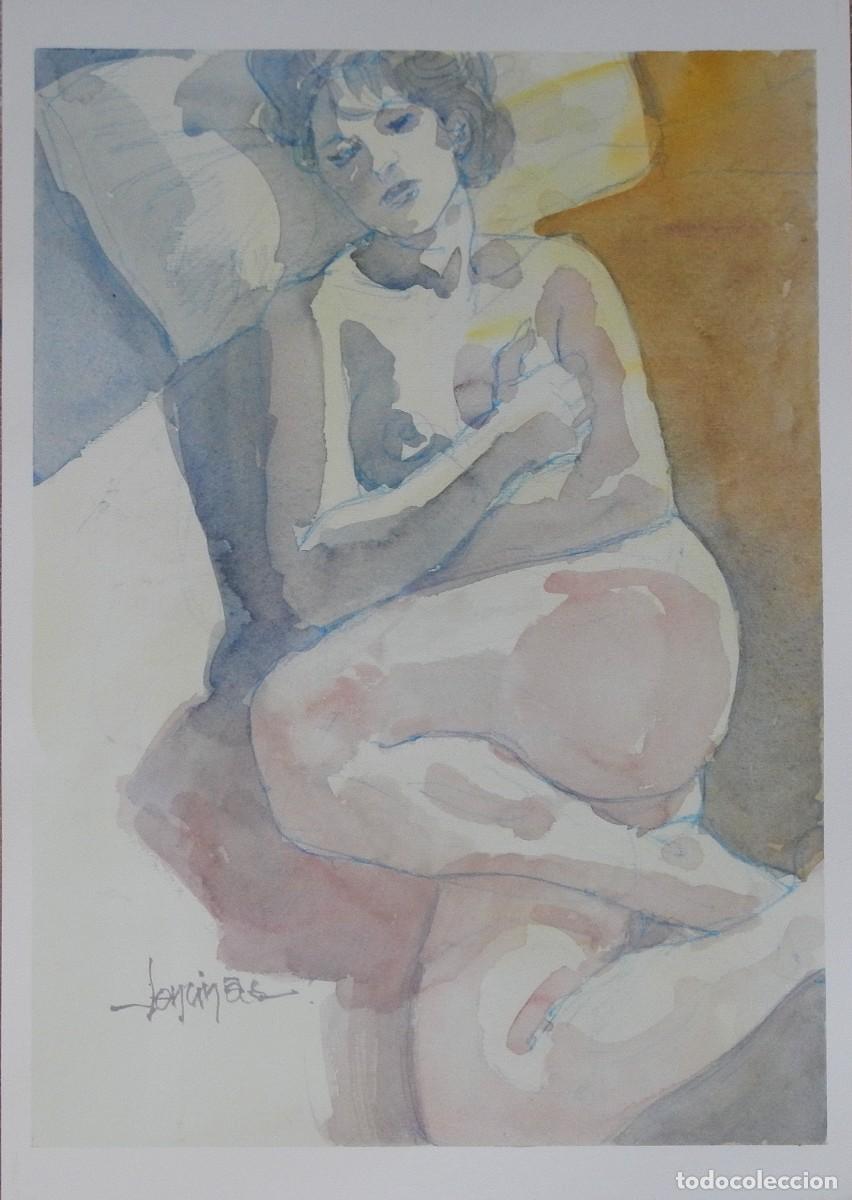 Arte: Carlos Enrique Lencinas G&oacute;mez. Acuarela sobre papel. &rdquo;Desnudo femenino&rdquo;. Firmado a mano.