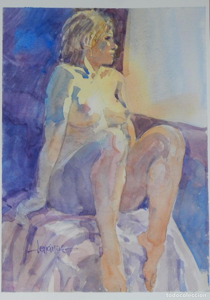 Arte: Carlos Enrique Lencinas G&oacute;mez. Acuarela sobre papel. &rdquo;Desnudo femenino&rdquo;. Firmado a mano.