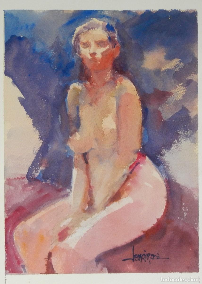 Arte: Carlos Enrique Lencinas G&oacute;mez. Acuarela sobre papel. &rdquo;Desnudo femenino&rdquo;. Firmado a mano.