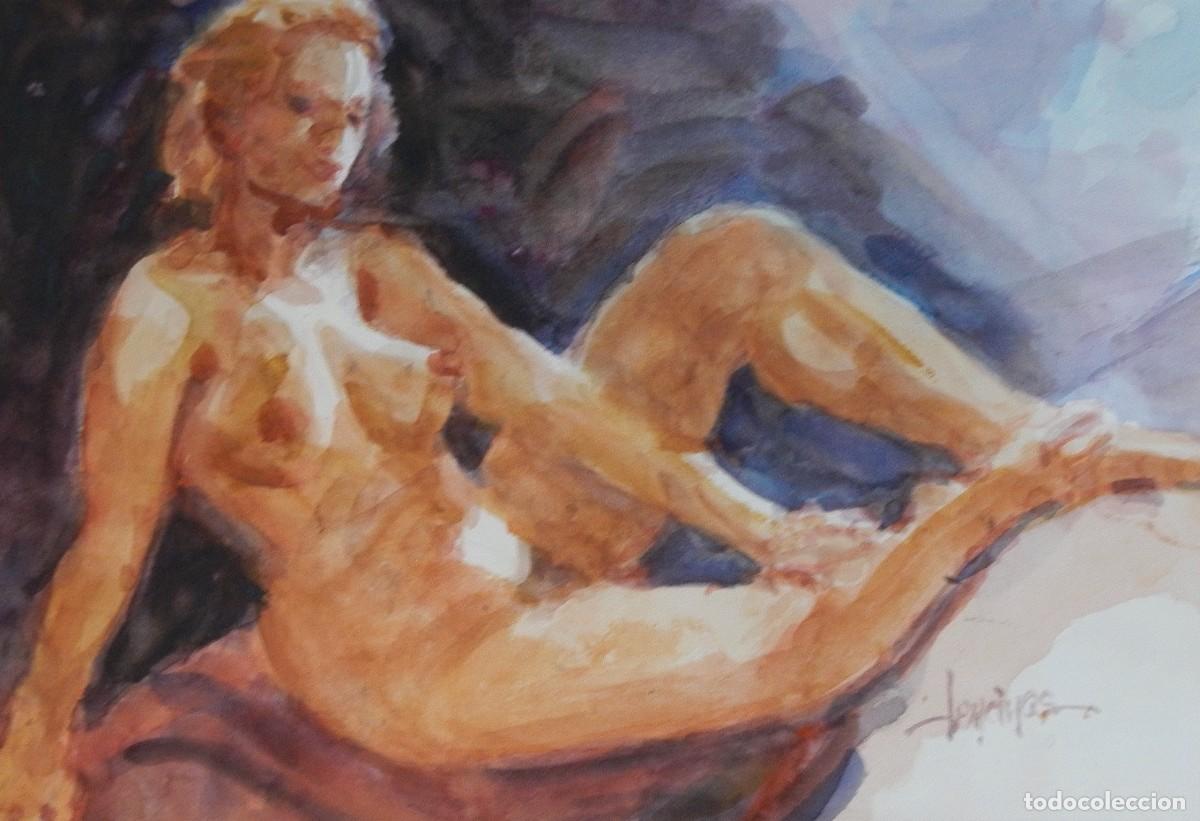 Arte: Carlos Enrique Lencinas G&oacute;mez. Acuarela sobre papel. &rdquo;Desnudo femenino&rdquo;. Firmado a mano.