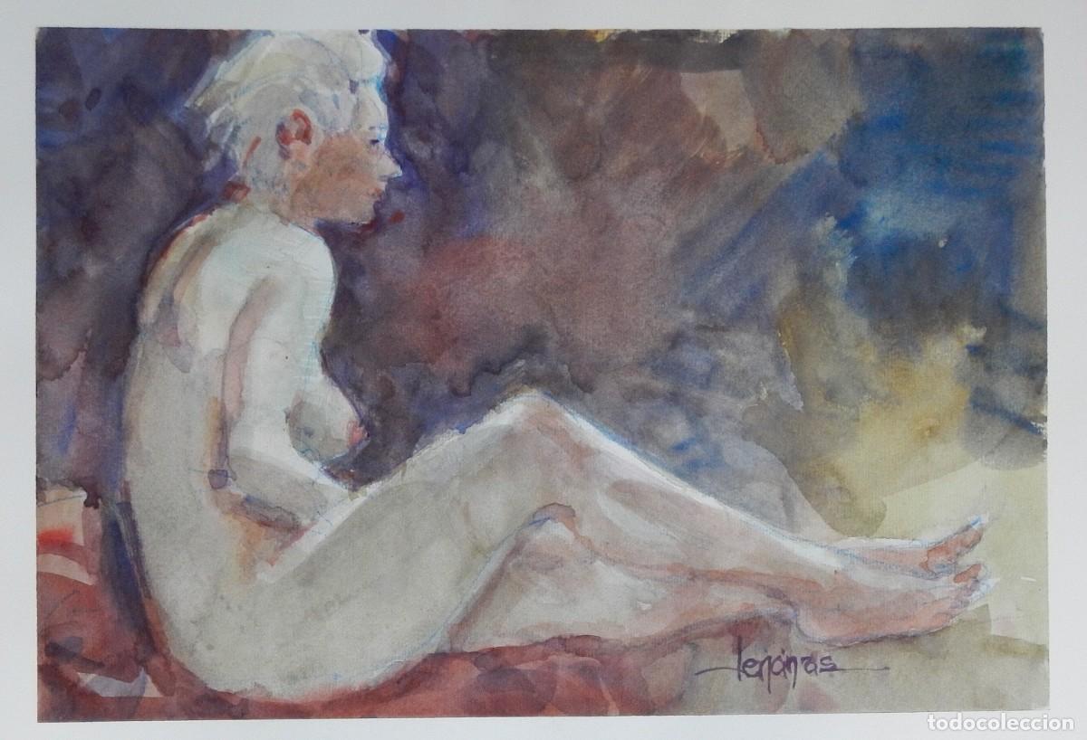Arte: Carlos Enrique Lencinas G&oacute;mez. Acuarela sobre papel. &rdquo;Desnudo femenino&rdquo;. Firmado a mano.