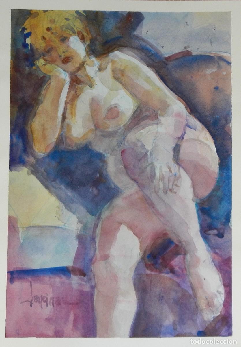 Arte: Carlos Enrique Lencinas G&oacute;mez. Acuarela sobre papel. &rdquo;Desnudo femenino&rdquo;. Firmado a mano.