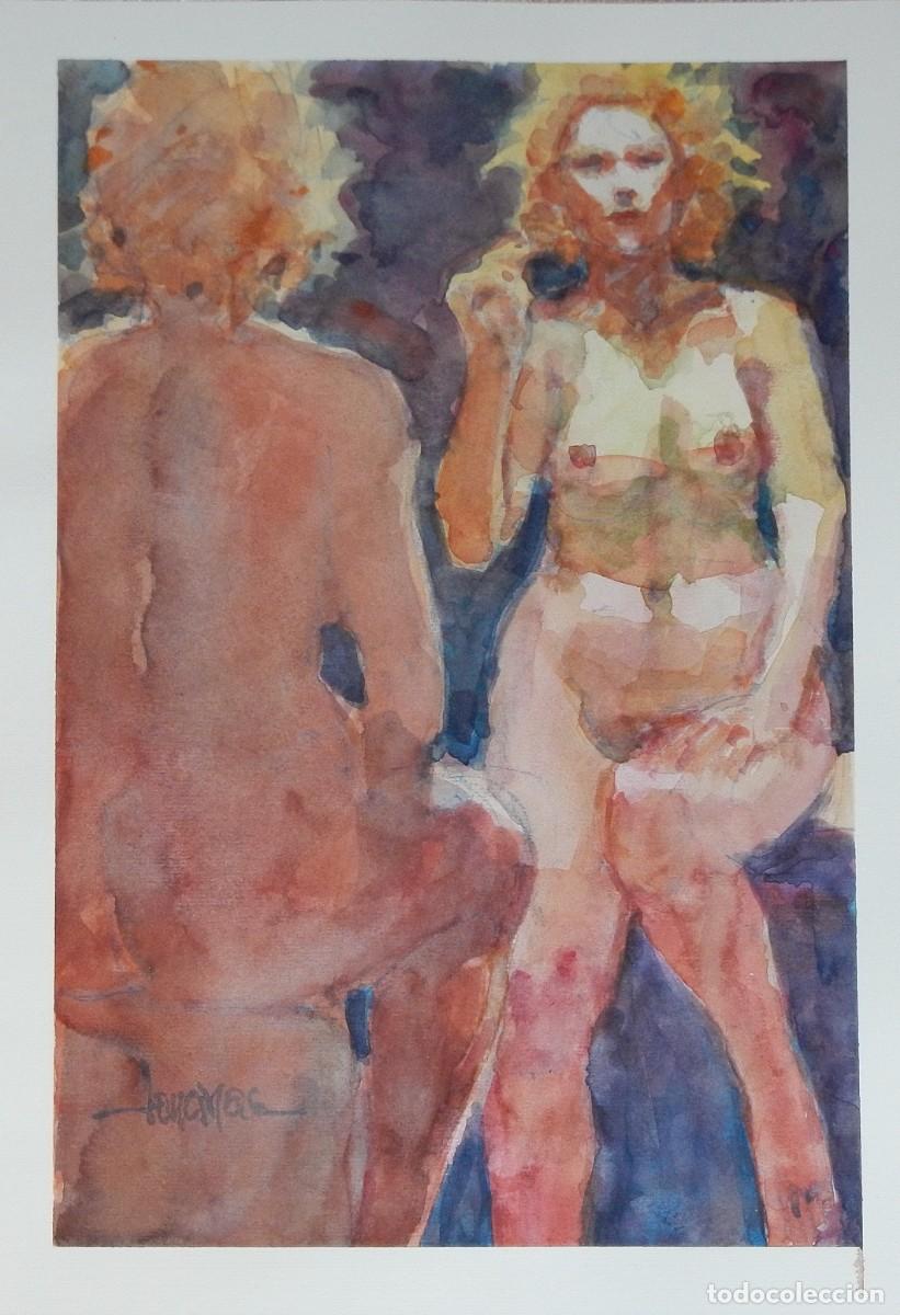 Arte: Carlos Enrique Lencinas G&oacute;mez. Acuarela sobre papel. &rdquo;Desnudos femeninos&rdquo;. Firmado a mano.