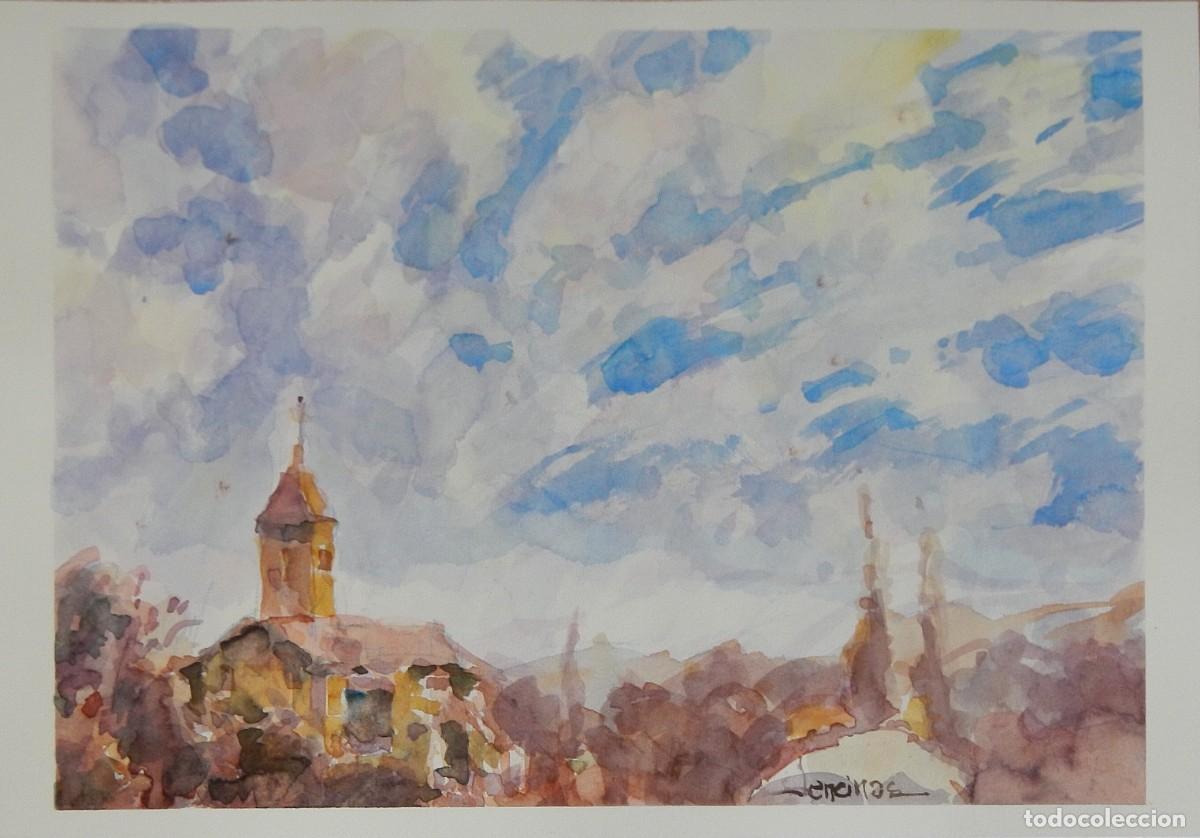 Arte: Carlos Enrique Lencinas G&oacute;mez. Acuarela sobre papel. &rdquo;Iglesia y cielo azul&rdquo;. Firmado a mano.