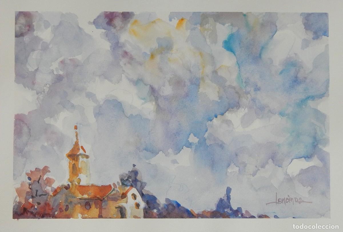 Arte: Carlos Enrique Lencinas G&oacute;mez. Acuarela sobre papel. &rdquo;Iglesia y cielo azul&rdquo;. Firmado a mano.