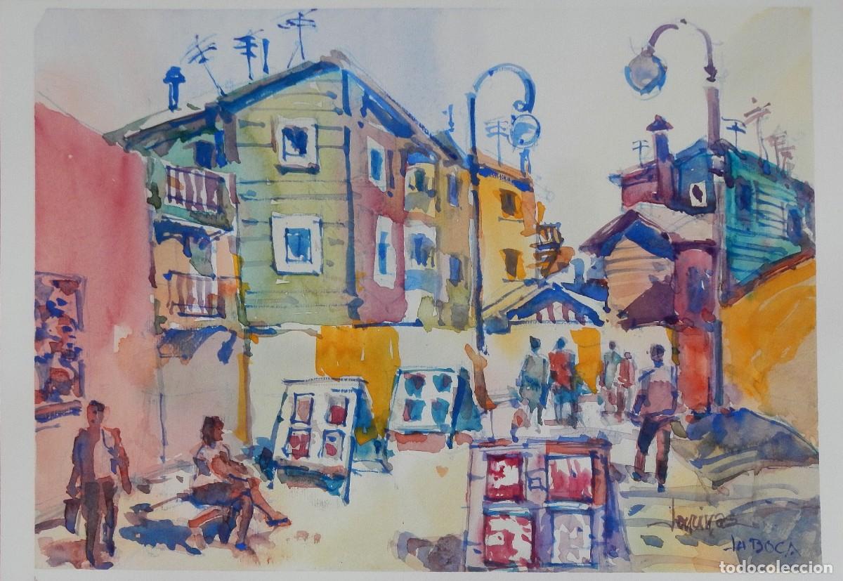 Arte: Carlos Enrique Lencinas G&oacute;mez. Acuarela sobre papel. &rdquo;La Boca. Argentina&rdquo;. Firmado a mano.