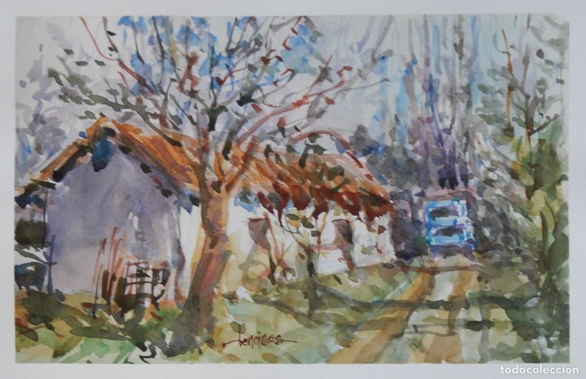 Arte: Carlos Enrique Lencinas G&oacute;mez. Acuarela sobre papel. &rdquo;Casa y &aacute;rboles&rdquo;. Firmado a mano.