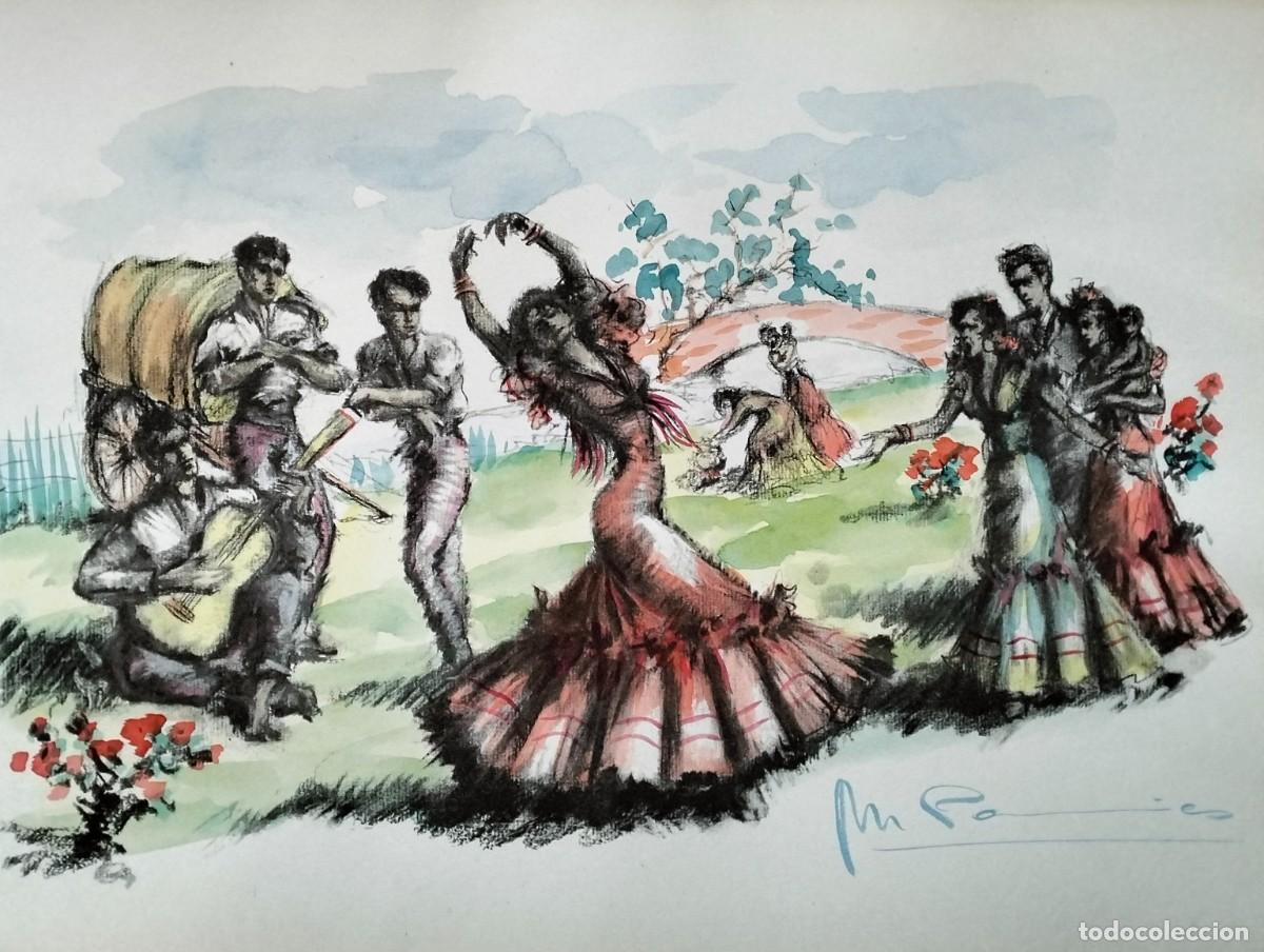 Arte: FLAMENCO. BAILAORA. ACUARELA. fdo Miquel Pamies. A&ntilde;os 60. Perfecta