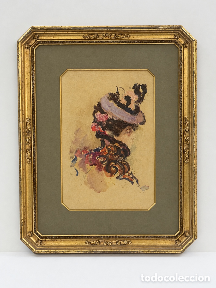 Arte: &ldquo;Mujer con sombrero&rdquo; acuarela antigua.