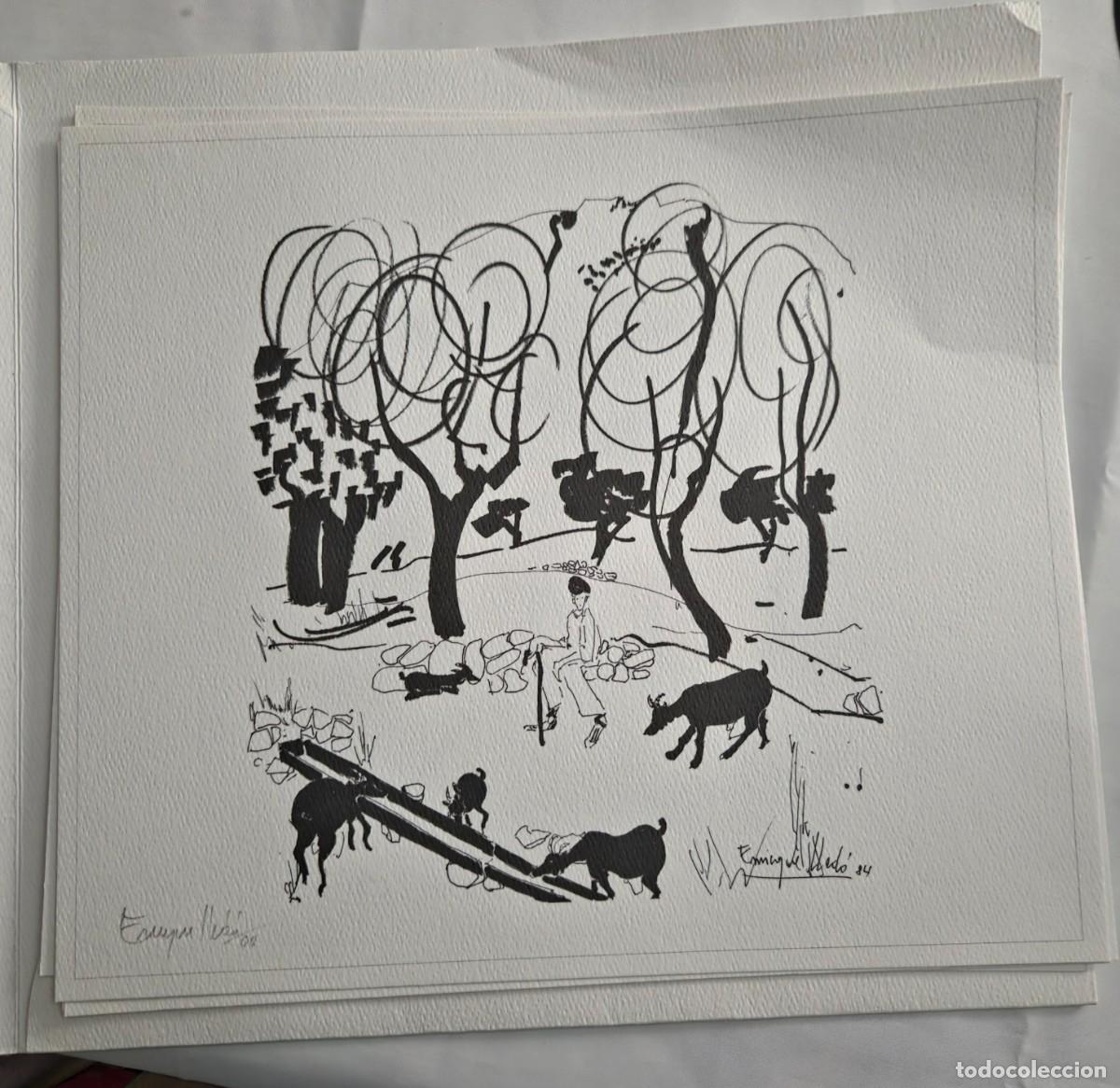 Arte: Lote 4 obras originales a tinta Enrique Lled&oacute; (2004) - Papel acuarela