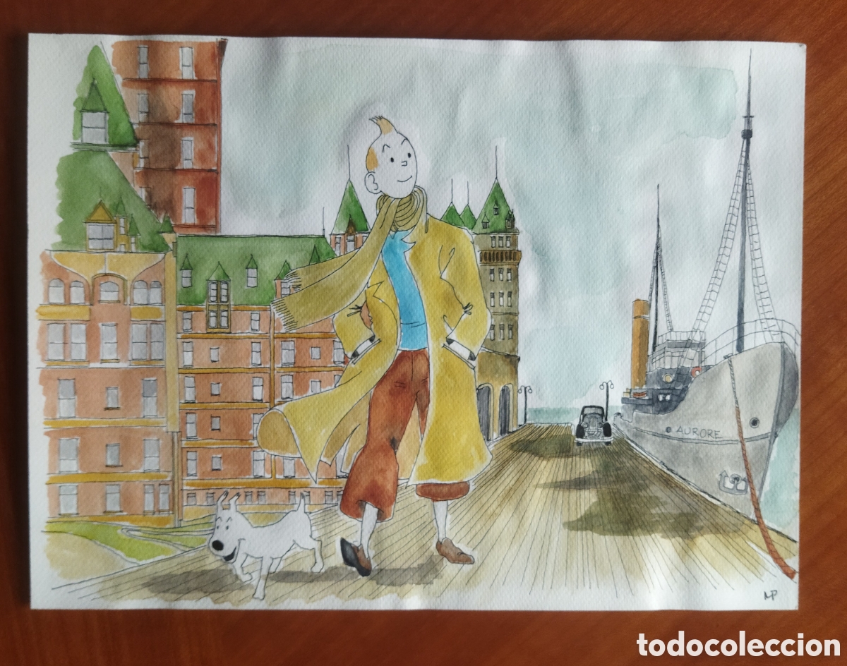 Arte: Dibujo con acuarela de TinTin sobre papel de 190g/m2