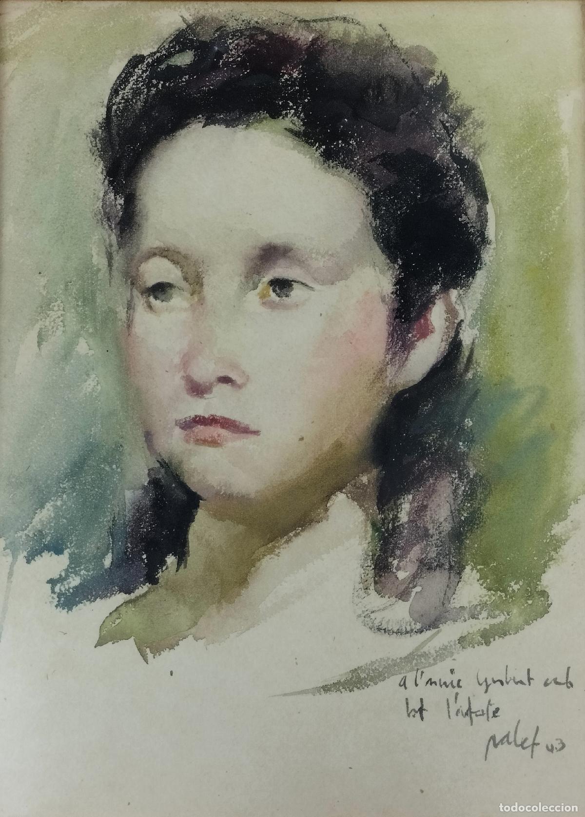 Arte: RETRATO FRONTAL DE MUJER. FIRMADO PALET. ACUARELA SOBRE PAPEL. ESPA&Ntilde;A. 1943.