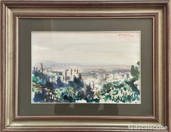 Arte: Acuarela: Vista de la ciudad de Julio Quesada Gilabert (1918-2009)