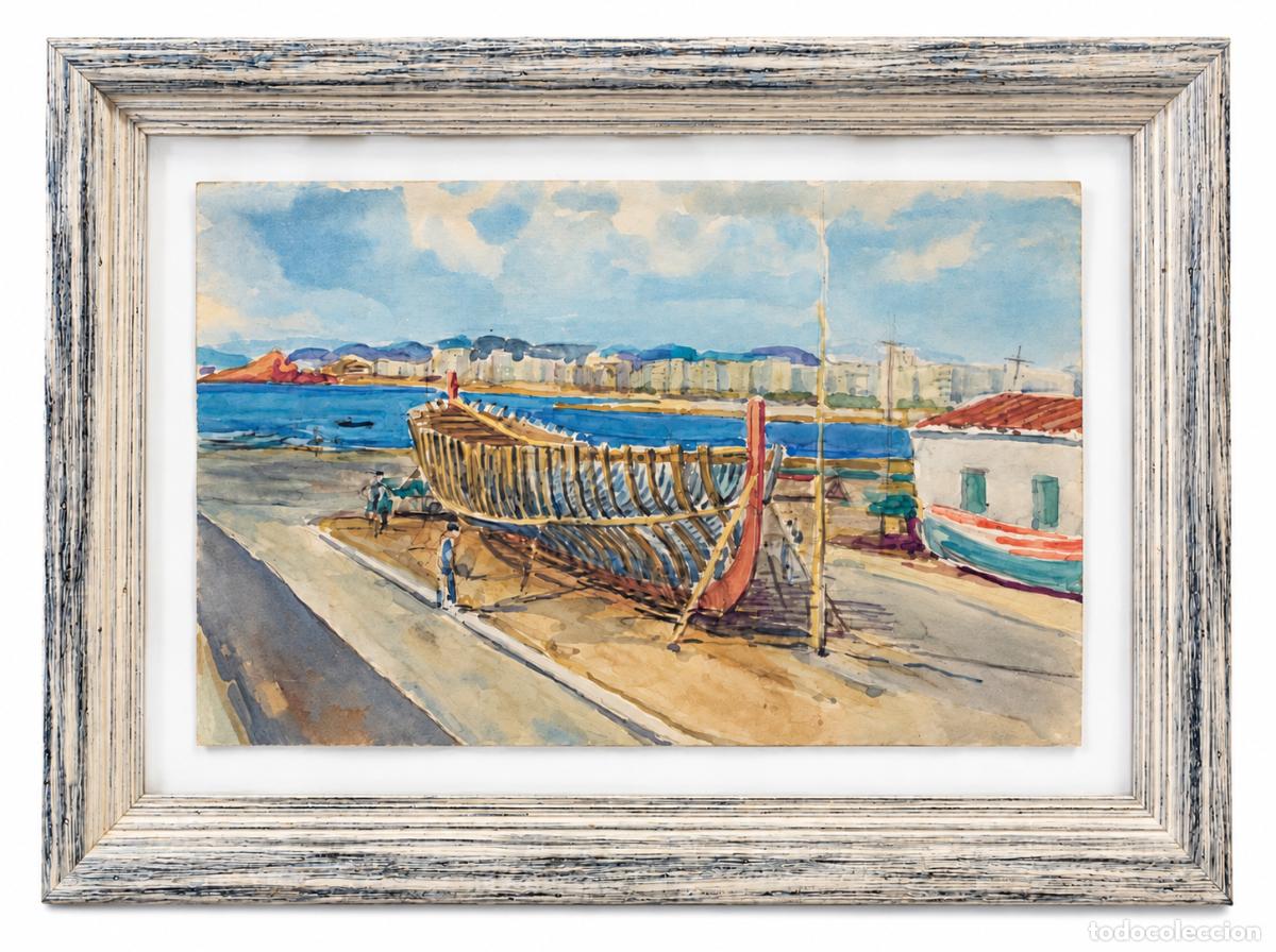 Arte: GABRIEL AMAT (BARCELONA, 1899 - 1984) - VISTA DE BLANES - ACUARELA - 37 X 59 CM