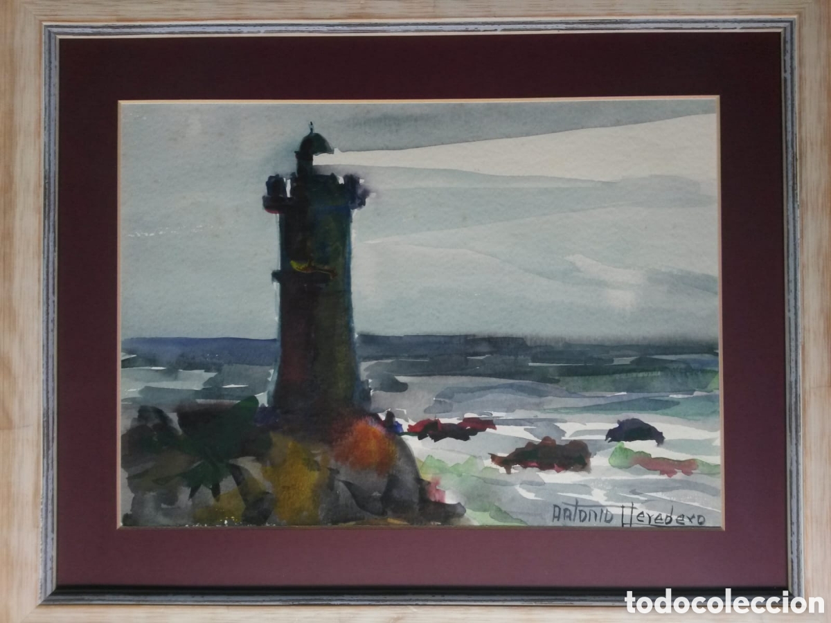Arte: Pintura gallega acuarela preciosa del gran pintor Antonio Heredero Guzm&aacute;n ( 1918-2008 Vigo)